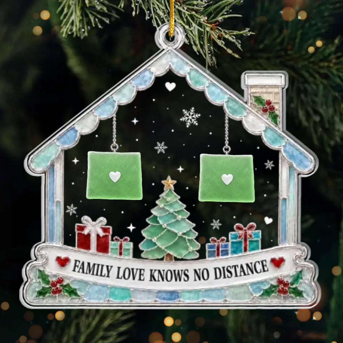 Custom Long Distance Acrylic Ornament - Personalized Christmas Birthday Gifts For Mom, Dad, Brother, Sister - Across The Map Connected Forever