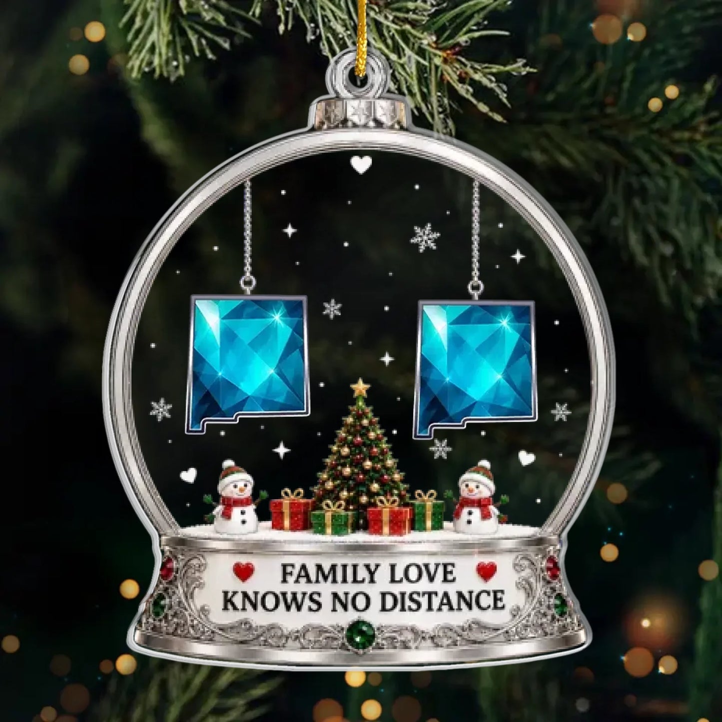 Custom Long Distance Acrylic Ornament - Personalized Christmas Birthday Gifts For Mom, Dad, Brother, Sister - Miles Apart Connected At Heart