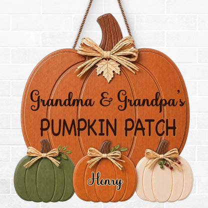Custom Pumpkin Wood Sign - Personalized Birthday Gifts For Grandma, Grandpa - Cozy Autumn Grandkids